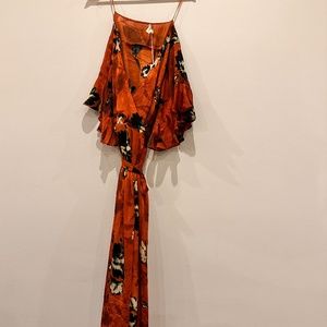 Love Stitch wrap orange floral maxi dress
